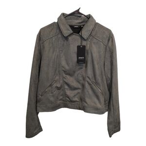 Peach Mara Moto Full Zip Vegan Suede Jacket in Moss Green NWT